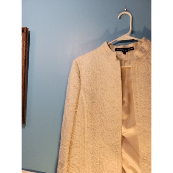 Linda Allard Ellen Tracy White Linen Embroidered Womens Blazer Jacket Size 8 - Picture 5 of 10